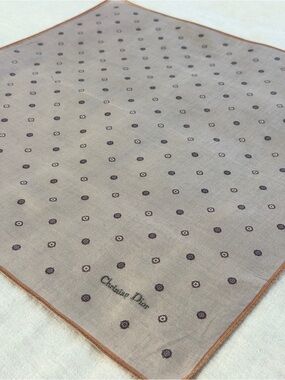 Vintage Dior Taupe Medallion Dot Quiet Luxury Cotton Bandana Scarf Made in Japan
